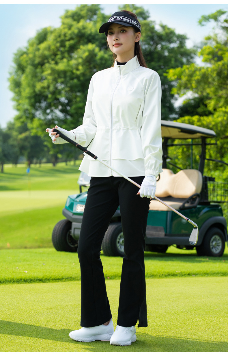 Áo khoác golf nữ cổ đứng, viền lông, dây kéo, chống gió chống thấm — Áo khoác màu xám [vải chống gió/chống thấm nước và chống văng/dây thắt lưng có thể điều chỉnh] YF844 chi tiết 10
