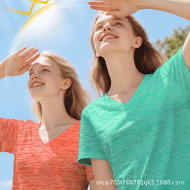 亚马逊跨境单件装女士短袖衬衫健身V领轻便快干宽松T恤运动上衣