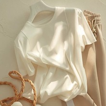 夏季冰丝白色短袖t恤女短款韩版百搭ins潮bm风基础款上衣体恤薄款