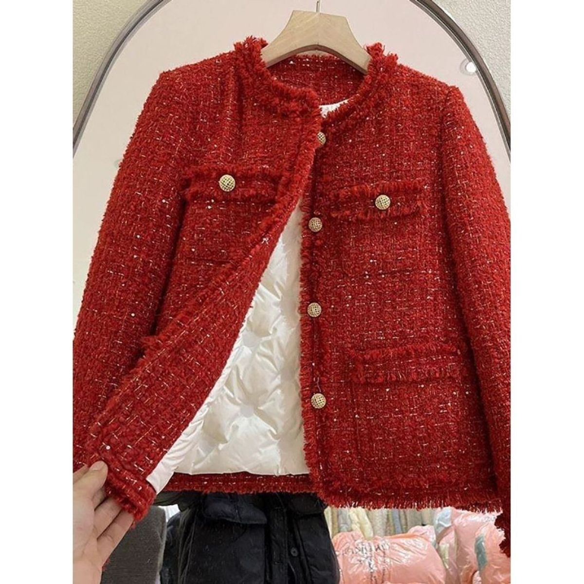 红色小香风羽绒服外套女2025新款秋冬法式气质羽绒内胆小个子短款