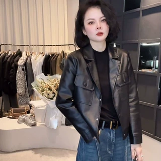 皮衣外套女士新款2026春秋季简约时尚外套西装机车短款皮夹克