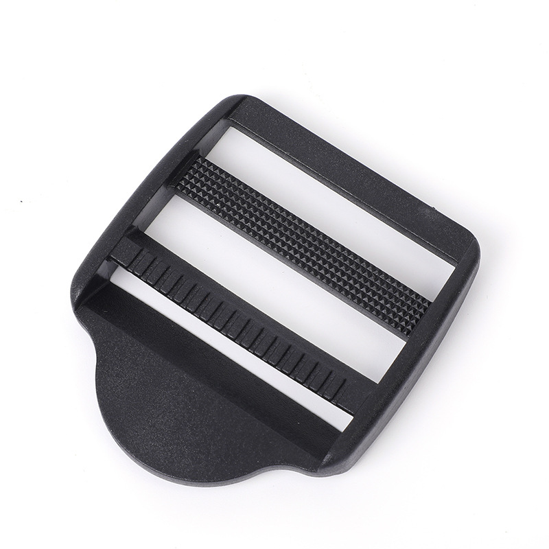 Accesorios de maleta de plástico negro trapezoidal ajustable botón POM mochila botón de botón de banda de tela plana cuatro botones