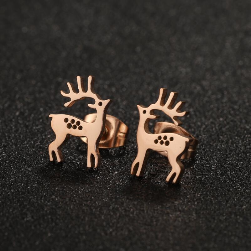 18K Gold, Real Gold Plated Plating Material Ear Studs Classification PVD Coated 18K Gold Real Gold Plated Elk 304 Stainless Steel Cute Simple Style Waterproof Non Tarnish Ear Studs