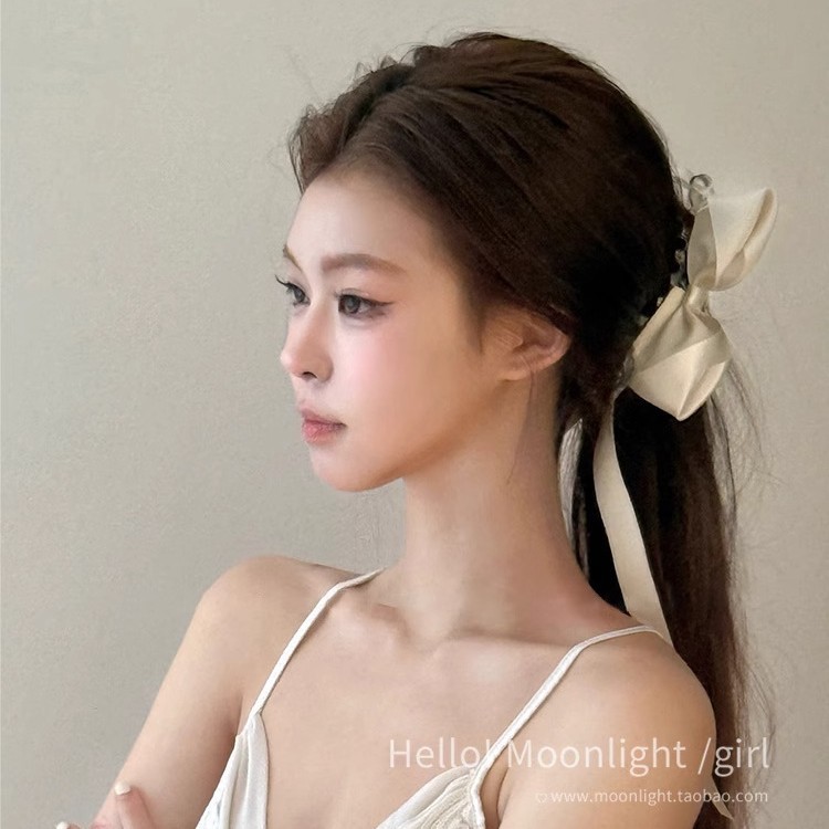 バレエスタイル韓国サテンリボン猫耳リボンバナナクリップ女性の甘いプリンセスサメクリップヘッドバンドヘアアクセサリー|undefined