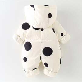 婴幼儿白鸭绒羽绒服男女宝宝圆点新生儿连体套装冬季外出抱衣哈衣