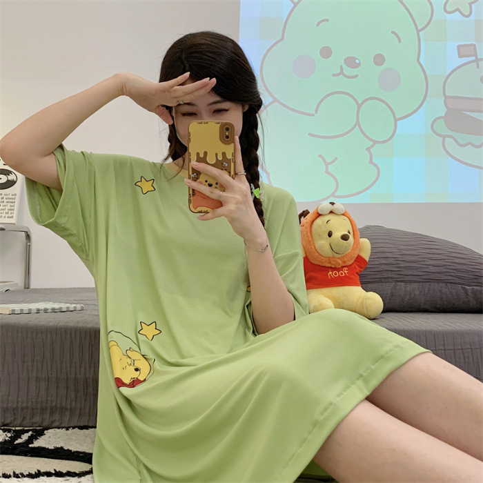 2024 pijamas de verano pijamas de chicas dibujos animados largo hilo de manga corta chaqueta en vivo ropa doméstica mayorista