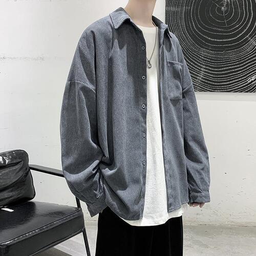 Men's Corduroy Shirt, Korean-style Trendy & Edgy Long-Sleeve Top, Hong Kong-inspired Japanese-Style Autumn Wear, Instagram-Worthy All-Match Jacket