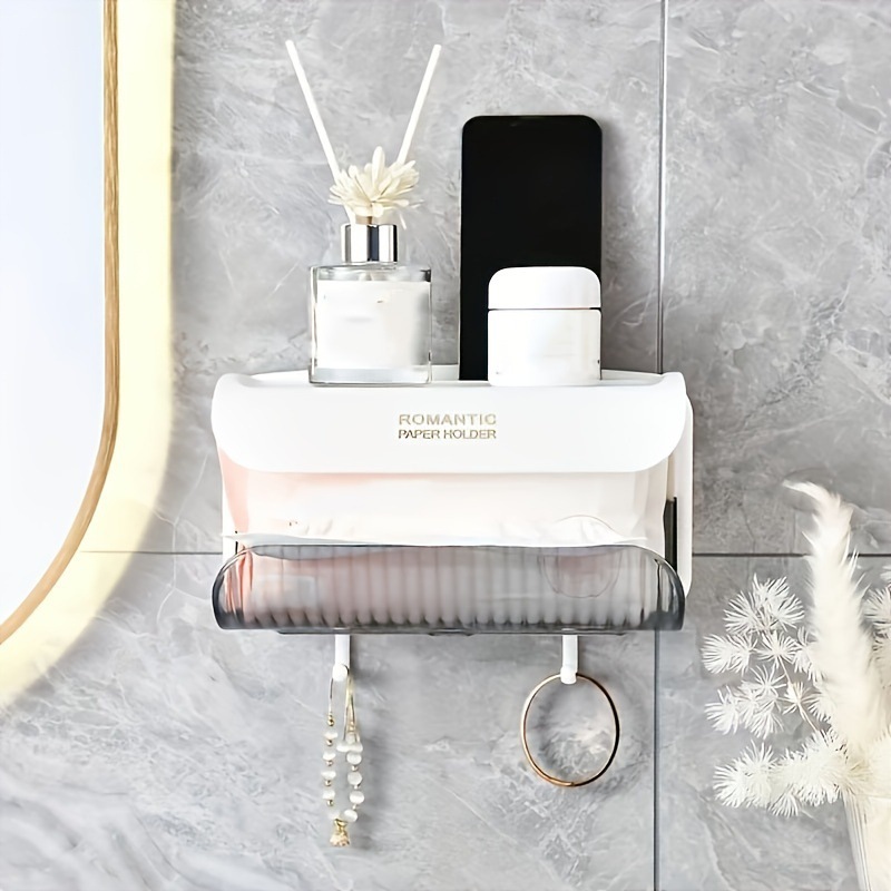 Caja de toallas sin perforación, caja de almacenamiento de toallas faciales montadas en la pared, cocina, caja de papel de rollo creativa, rack de papel de rollo del inodoro