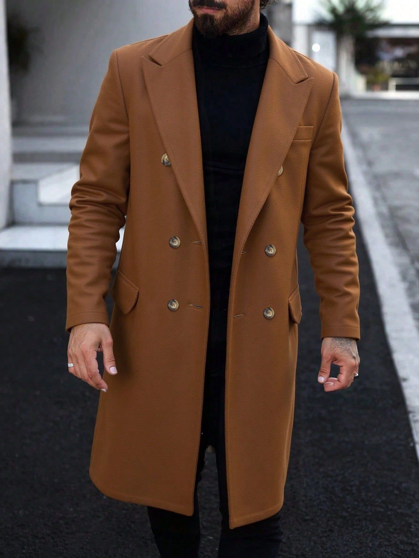 Abrigo de Lana Cruzado para Hombre, Otoño/Invierno 2025, Comercio Exterior Transfronterizo, Estilo Europeo y Americano, Abrigo de Lana, Amazon Temu