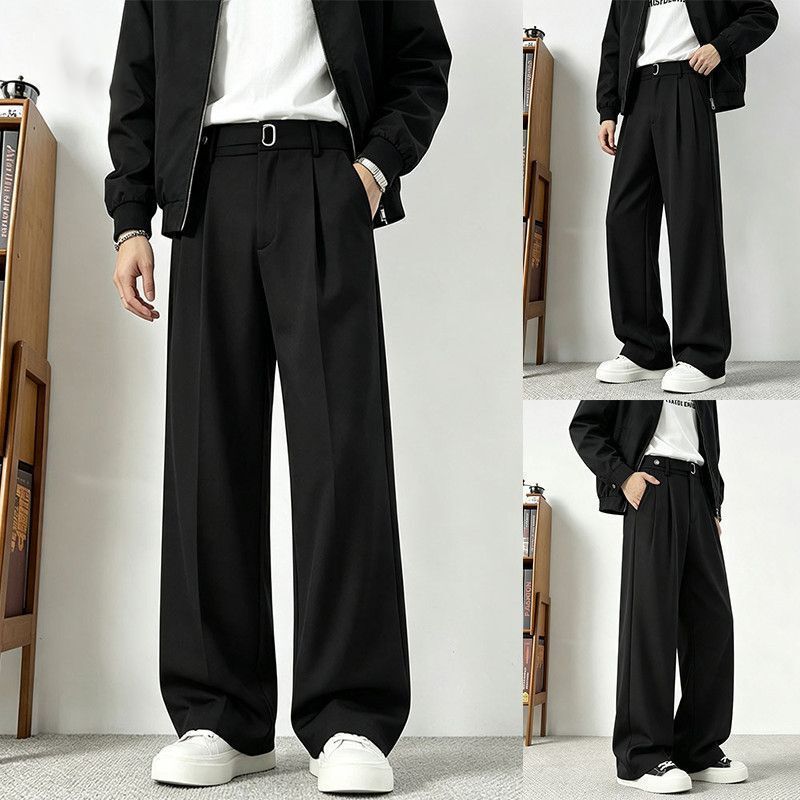 Men's wide-leg casual pants, drapey, straight cut, breathable, high-end feel, loose-fitting long trousers, autumn Korean style, trendy and versatile dress pants