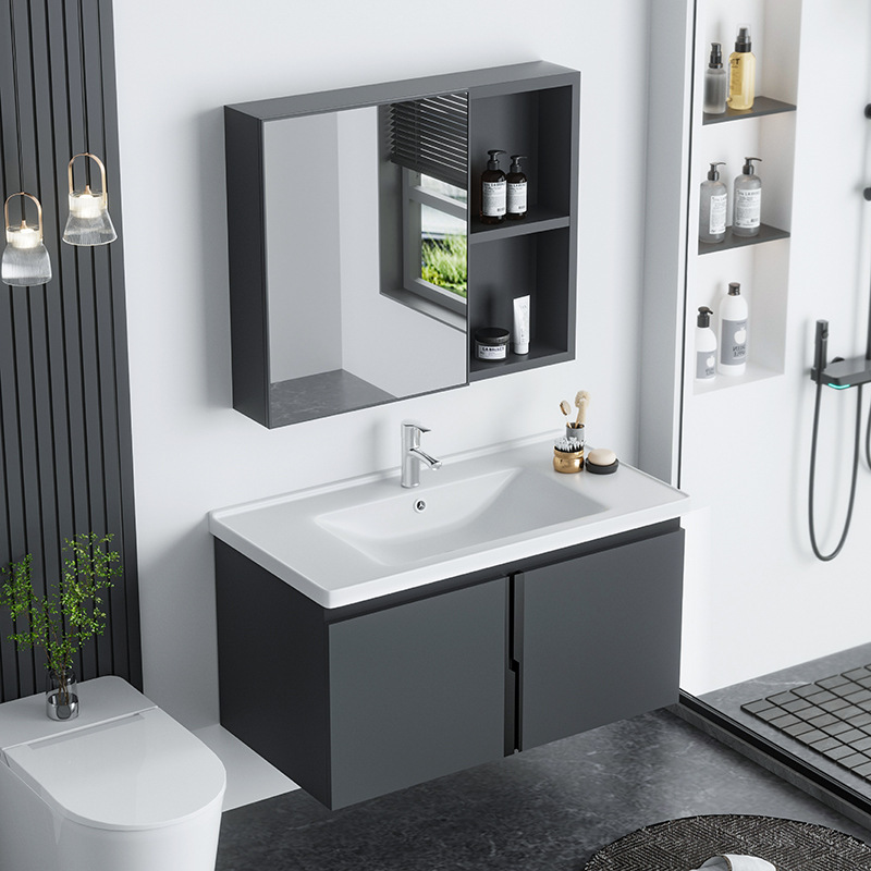 Shiqi nuevo 14mm panal gabinete de baño de aluminio inteligente espejo gabinete combinación cerámica cuenca integrada