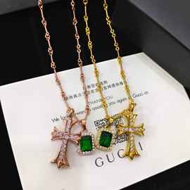 CH潮牌克罗心满钻十字架项链925纯银标男女宝石复古做旧中古跨境