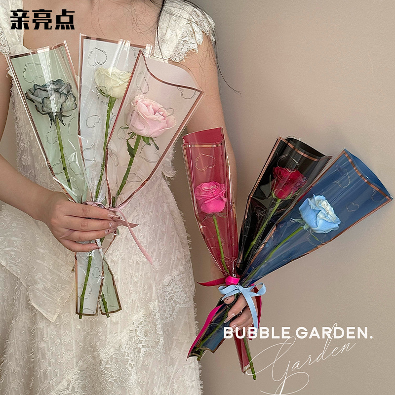 Love Phnom Penh Bolsa individual Bolsa de flores de rosas Bolsa de arreglo floral transparente Papel de embalaje de flores Material de bricolaje hecho a mano Arte floral