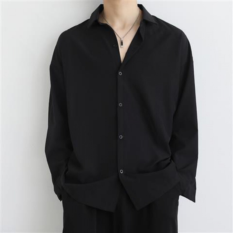Summer Shirt Men's Thin Hong Kong Style Handsome High-End Drape Long-Sleeved Jacket Loose Half-Short-Sleeved Solid Color Versatile Shirt