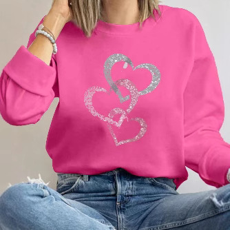 eBay Independent Store Bestselling Women's Top Valentine's Day Heart Print Crewneck Long-Sleeve Sweatshirt