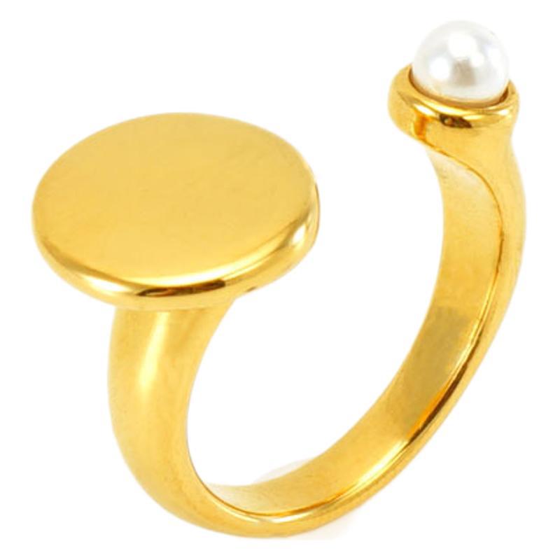 Anillo ajustable de apertura de diseño de nicho de estilo interior europeo y americano, anillo de anillo de acero inoxidable con incrustaciones de perlas para mujer al por mayor