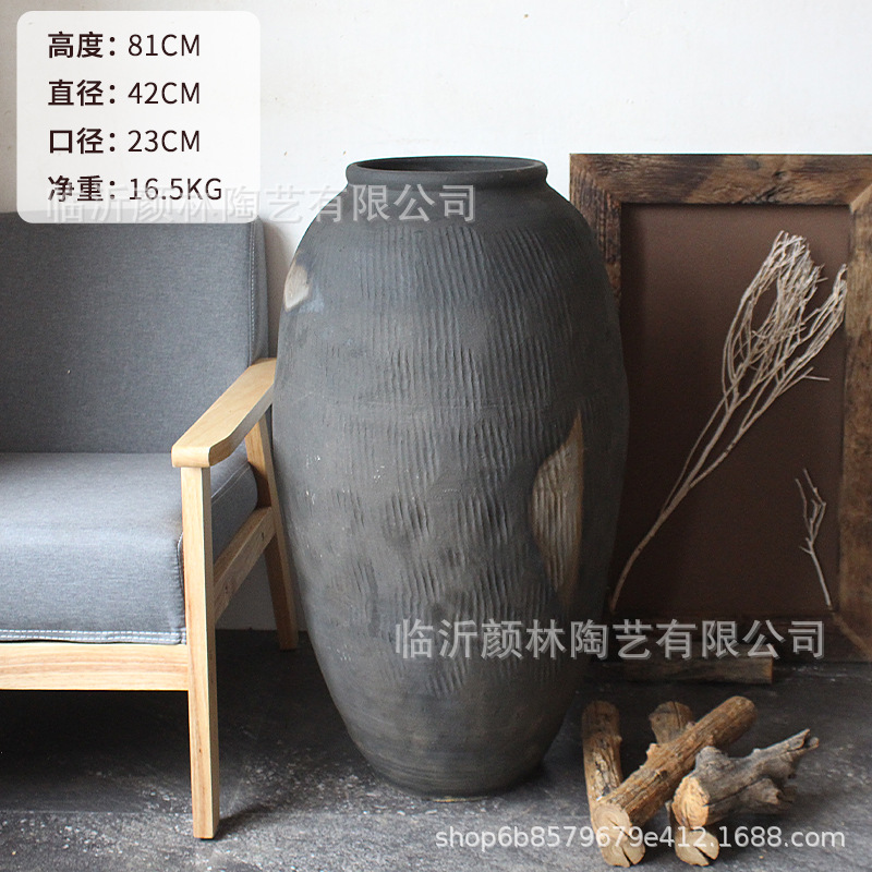 Botella negra gris nueva escuela de diseño de vasijas de cerámica retro vasijas de cerámica delgada alta vasijas de cerámica INS viento natural