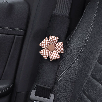 Seat Belt Shoulder Protector Internet Seat belt shoulder pad - short-plush-shoulder-pad-brown-plaid-flower-1-piece