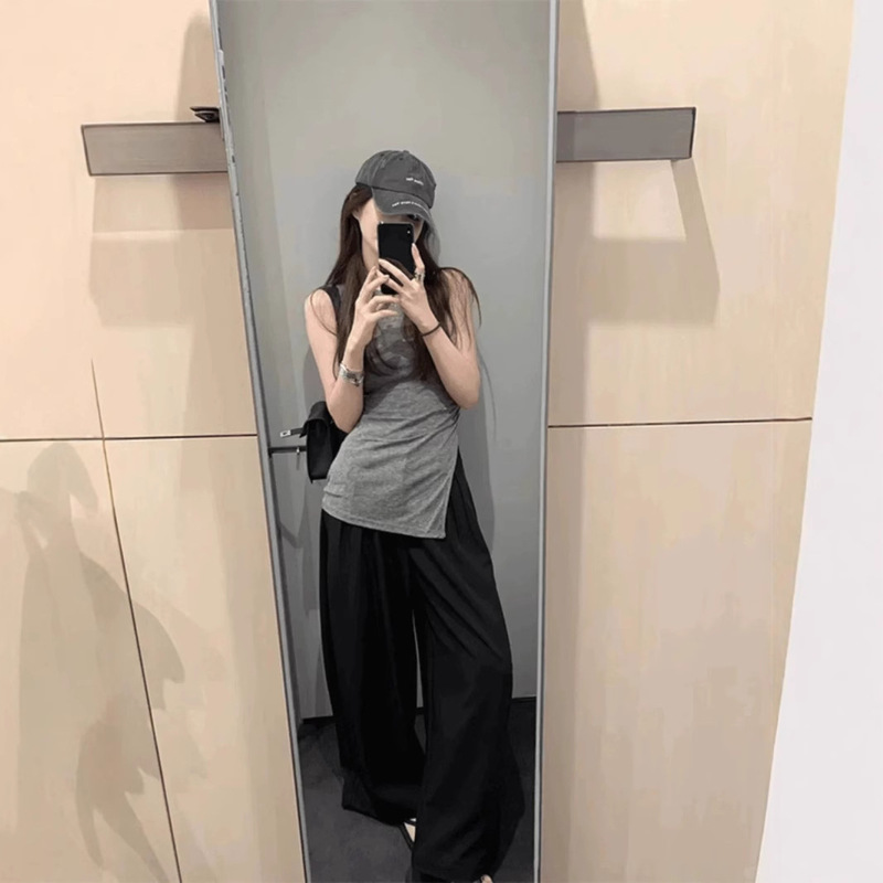 Basic Designer Tencel Wool Pleated Sleeveless Slit Vest Women's 2025 New Top Two-Piece Set Basic Designer Tencel Wool Pleated Sleeveless Slit Vest Women's 2025 New Top Two-Piece Set
