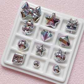 高货uv金属保色胖五角星爱心直孔散珠diy手机链串珠材料饰品配件
