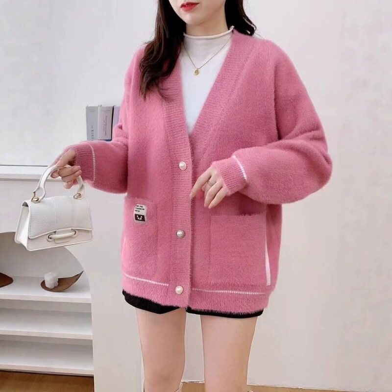 Imitation Mink Sweater Jacket 2026 Autumn and Winter New Korean Style Lazy Loose Thickened Sweater Knitted Cardigan Top