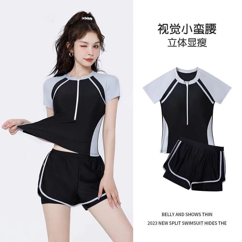 Women's Swimsuit 2026 New Model Student Sports Two-Piece Set Plus Size for Slightly Chubby Girls, Slimming Swimwear for Swimming Lessons and Hot Springs