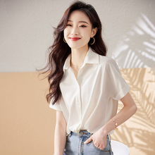 法式醋酸缎面垂感白衬衫女百搭夏季薄款设计感小众职业OL气质衬衫