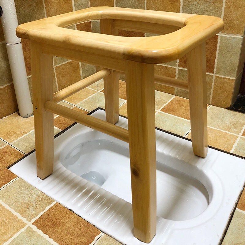 Toilet stool for pregnant women and elderly, solid wood toilet chair, simple squatting stool, portable wooden toilet chair