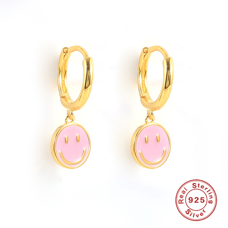 Fashion Smiley Face Sterling Silver Enamel Earrings 1 Pair