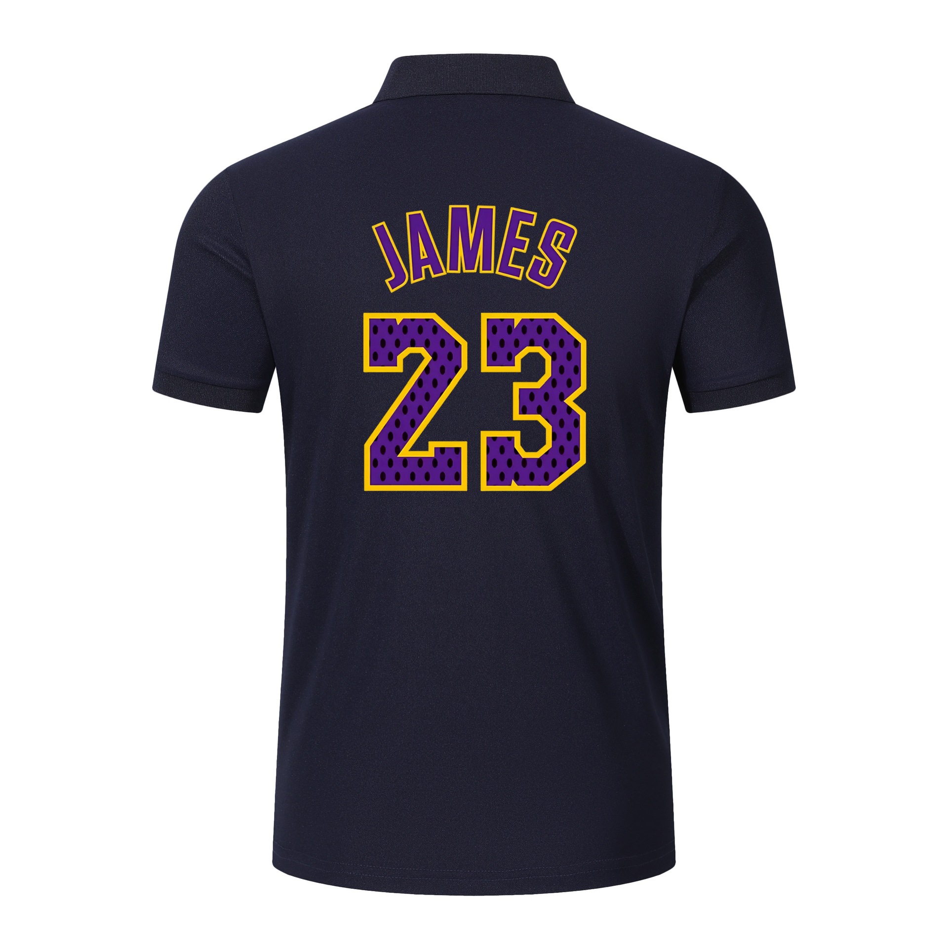 No. 23 Zip-up Polo Shirt, Business Casual Short-sleeved Lakers Color Scheme Basketball T-shirt_viptrois.com
