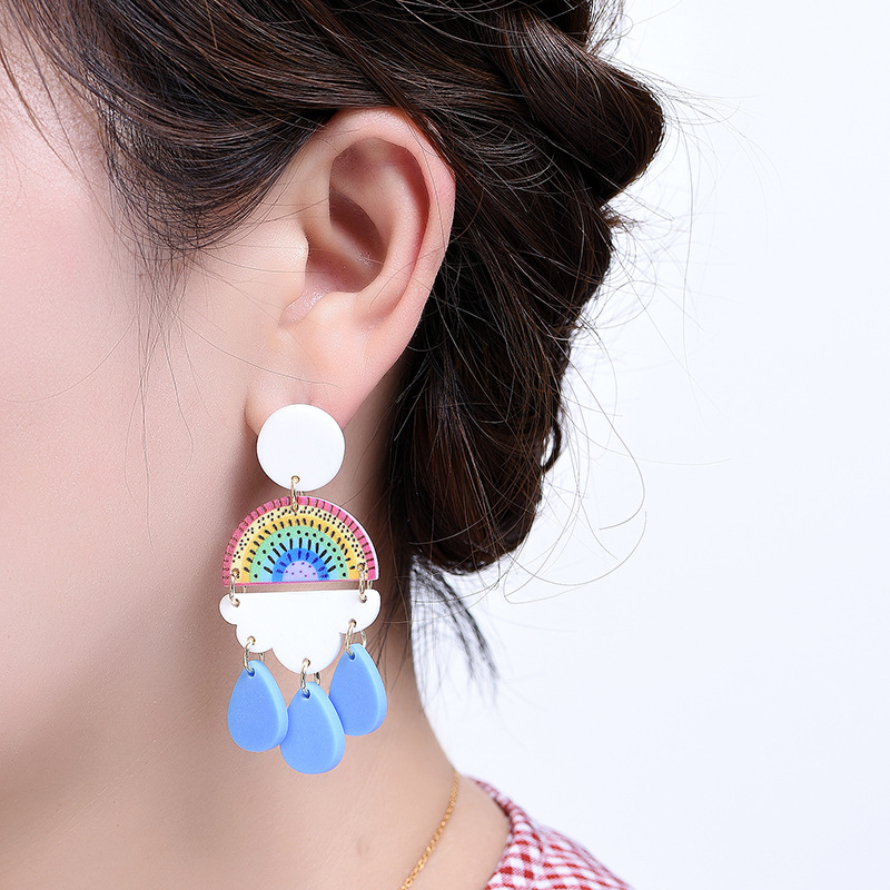 Nihaojewelry Korean Style Rainbow Water Drop Pendant Earrings Wholesale Jewelry display picture 5