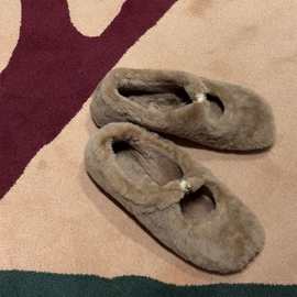 羊毛款~法式平底浅口毛毛鞋子女士冬季外穿保暖单鞋加绒玛丽珍鞋