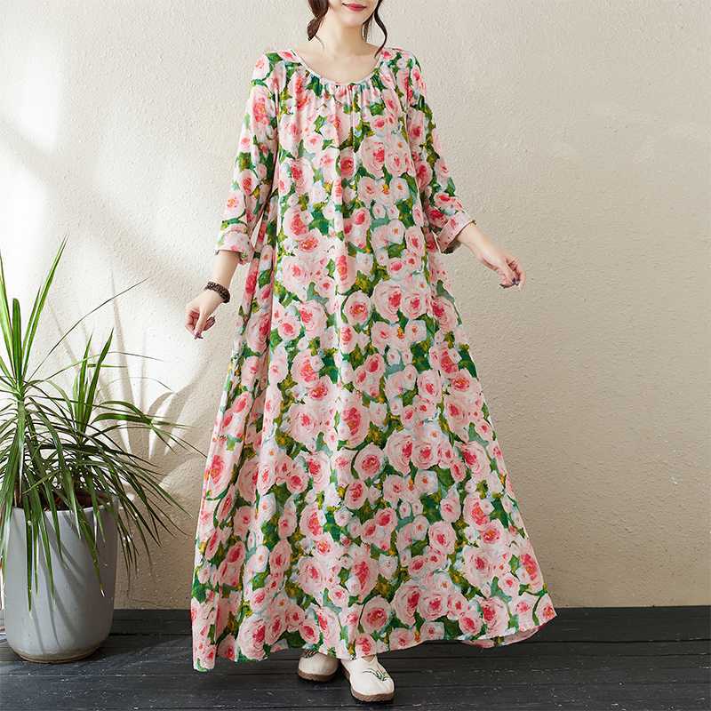 Real shot 2024 autumn new round neck pleated slack lazy skirt minimalist long sleeve long dress vacation style