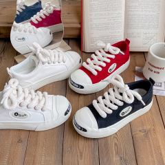 歐版2023新款春夏大頭開口笑板鞋小白鞋女學生潮酷系帶休閒帆布鞋