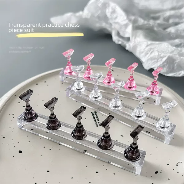 Nail practice base nail holder Fairy pink transparent black transparent chess piece acrylic nail piece support nail holder display stand