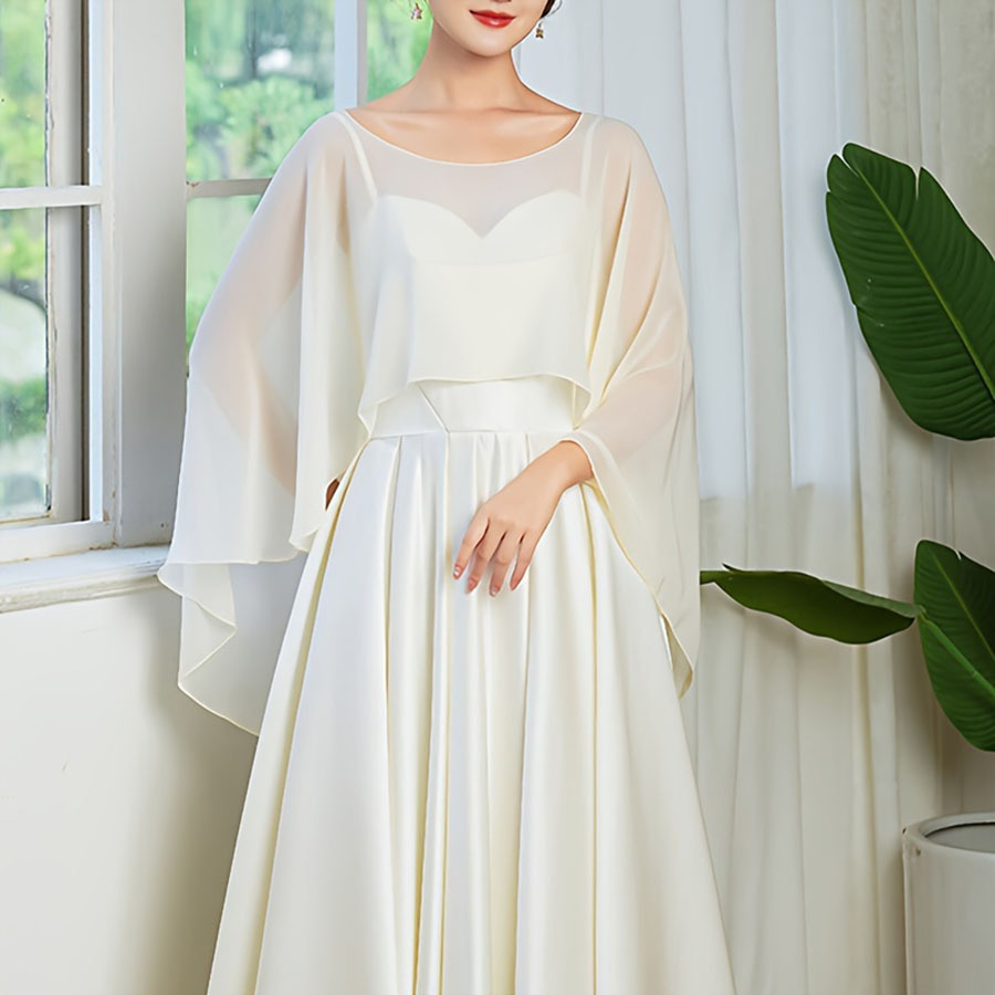 Chaqueta corta de color sólido capa de chiffón de cuello redondo delgada suelta y transpirable chal solar para salir al abrigo simple