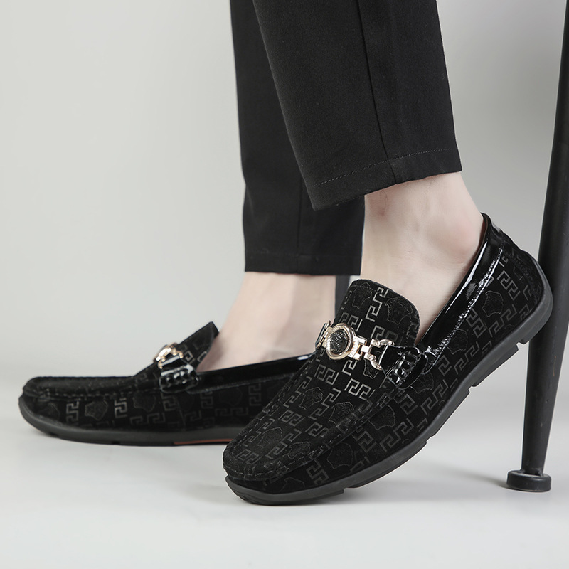 Nuevos zapatos de cuero de gamuza estampados de moda de cuero bajo de los hombres de tods zapatos de una sola capa europeos zapatos de los hombres suaves