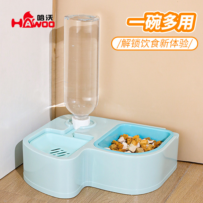 Alimentador de agua potable para mascotas Tazón doble de plástico integrado de agua y comida para aves Dodo multifunción Tazón de agua para perros Tazón de agua para gatos