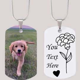 热销饰品军牌狗牌吊坠项链可刻字热转印图片生日花礼物批发