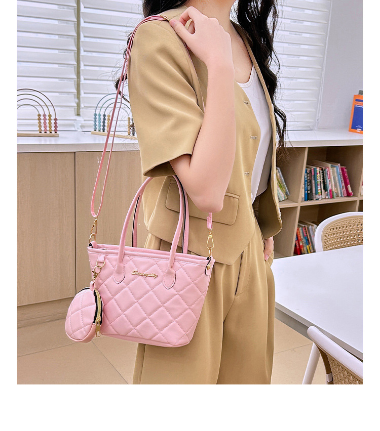 Pu Leather Material Women's Medium Pu Leather Argyle Streetwear Sewing Thread Bucket Zipper Tote Bag