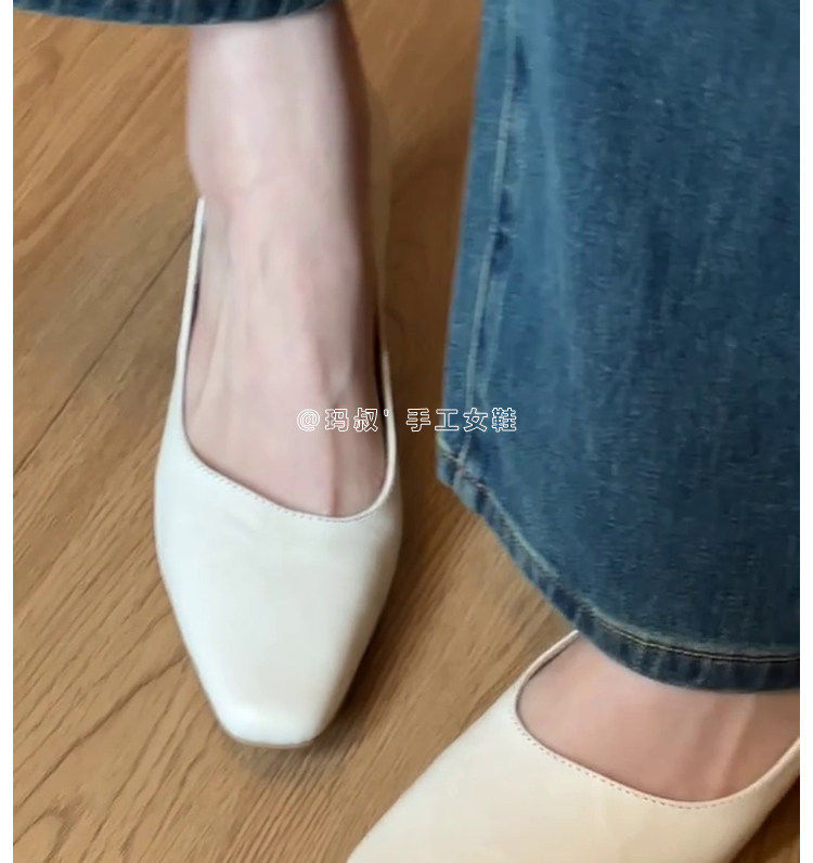 Giày cao gót nữ mũi vuông gót thô cổ thấp da cừu phong cách công sở thanh lịch, gót 6–8 cm — Hàng có sẵn màu đen chi tiết 10