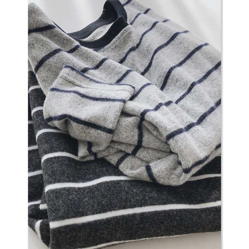 Japanese Style Retro Soft Plush Striped Knitted Base Shirt Autumn and Winter Casual Loose All-match Long-sleeved T-shirt Women