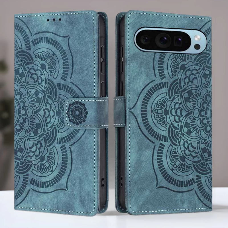 适用Pixel10ProXL压纹曼陀罗花手机皮套谷歌9A翻盖Moto G15保护套