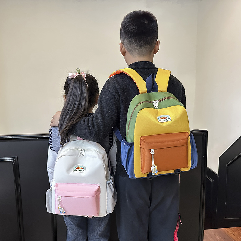 Kindergarten School Bag Cartoon Color-Blocking Outdoor Sports Backpack for Boys and Girls Lightweight Travel Backpack Primary School Student School Bag