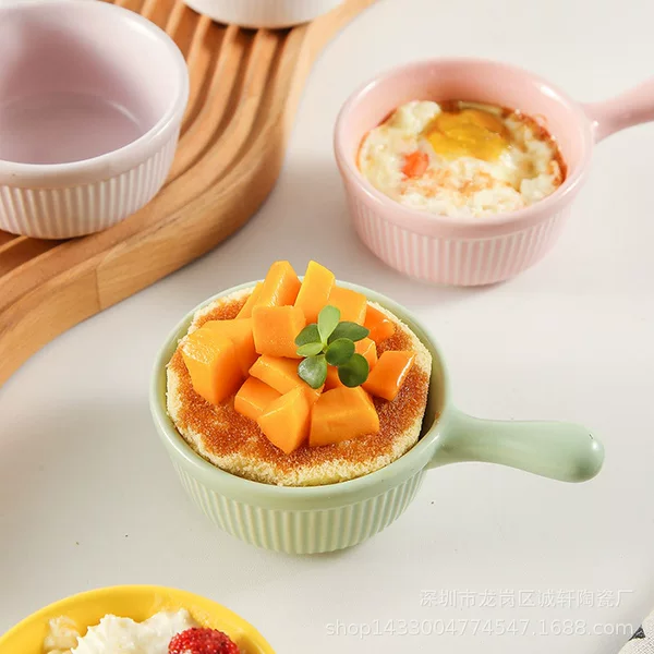 Striped mousse cup with handle ceramic dessert double skin milk pudding cup baking mold oven air fryer Special