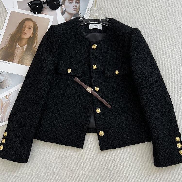 2025 New Autumn and Winter High-End Round Neck Short Jacket for Women Petite French Tweed Exquisite