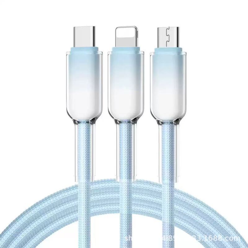 120W冰晶编织数据线三合一适用苹果华为typec一拖三快充手机充电|undefined