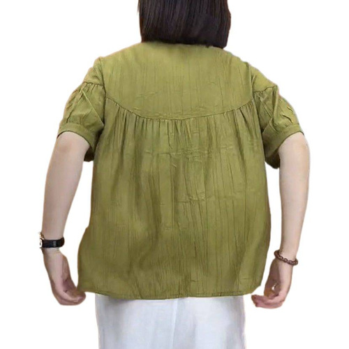 Pure Color Hong Kong Style Short Sleeve Shirt Summer New Cotton Linen Open Front Blouse Literary Retro Stylish Plus Size Women's Fashion