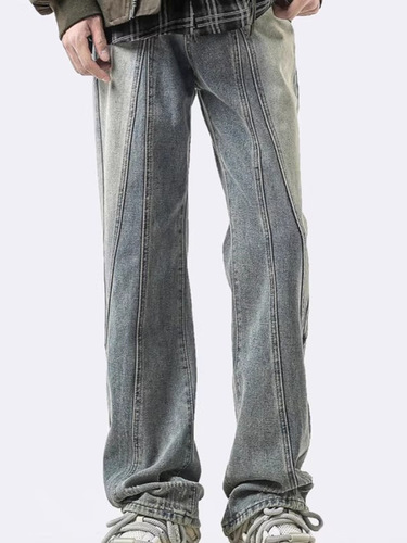 Straight-leg jeans for men, 2025 spring new arrival, American deconstructed design, washed, loose-fitting, slimming, slightly tapered, casual pants
