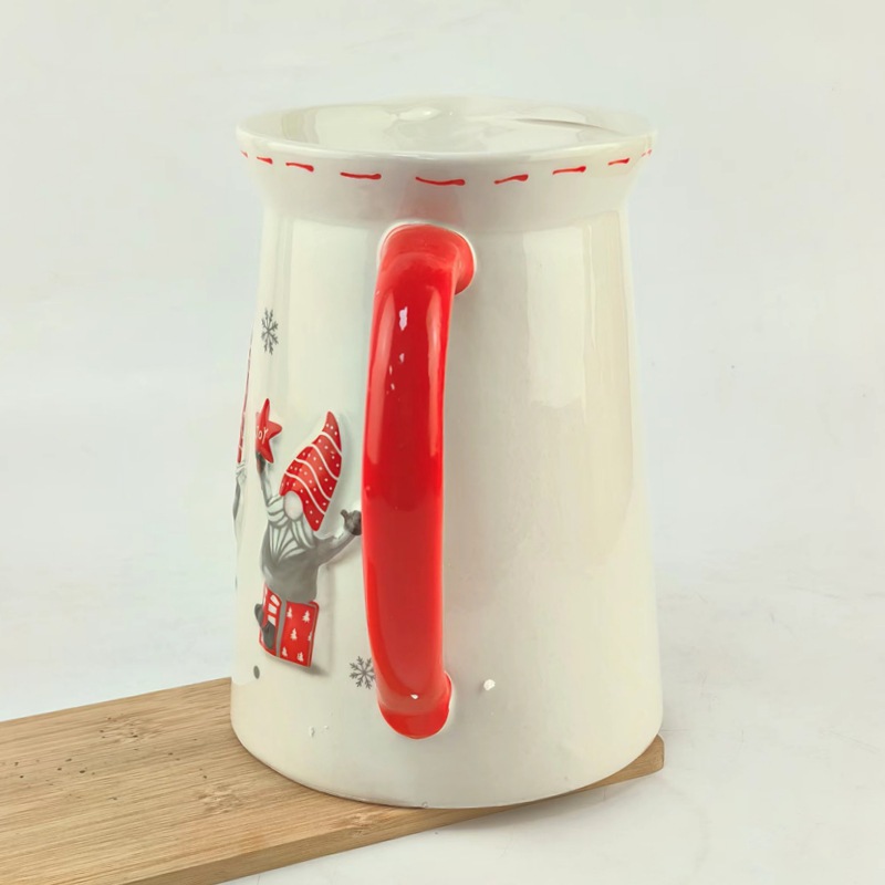 Papá Noel en stock cerámica olla de leche de dibujos animados de alta calidad olla de leche de color de nube blanca olla de pintura de Navidad set gran olla de leche